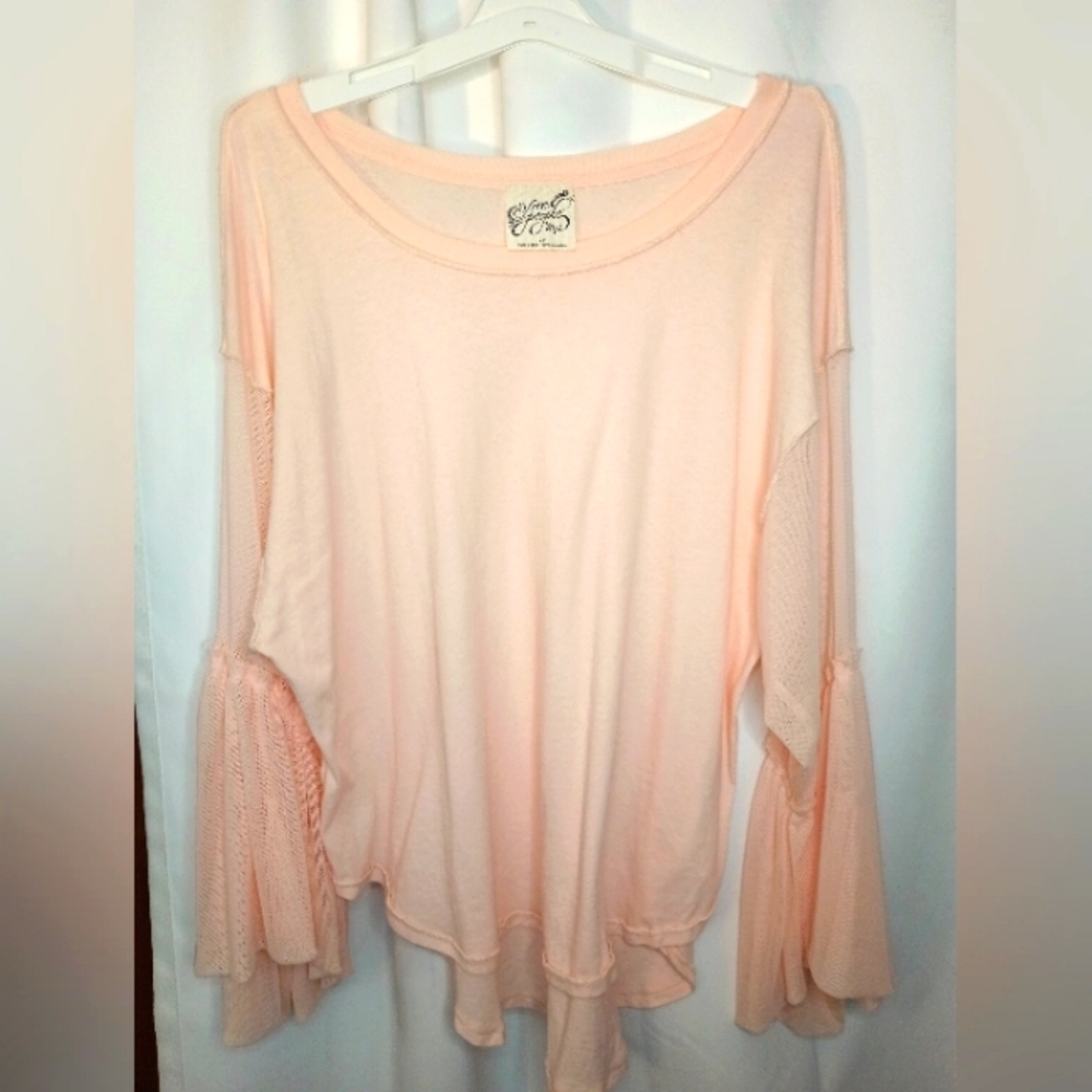 Free People Still Got It Top Small Pink Mesh Ruffle Bell Sleeve Coquette Ballet - Picture 1 of 13